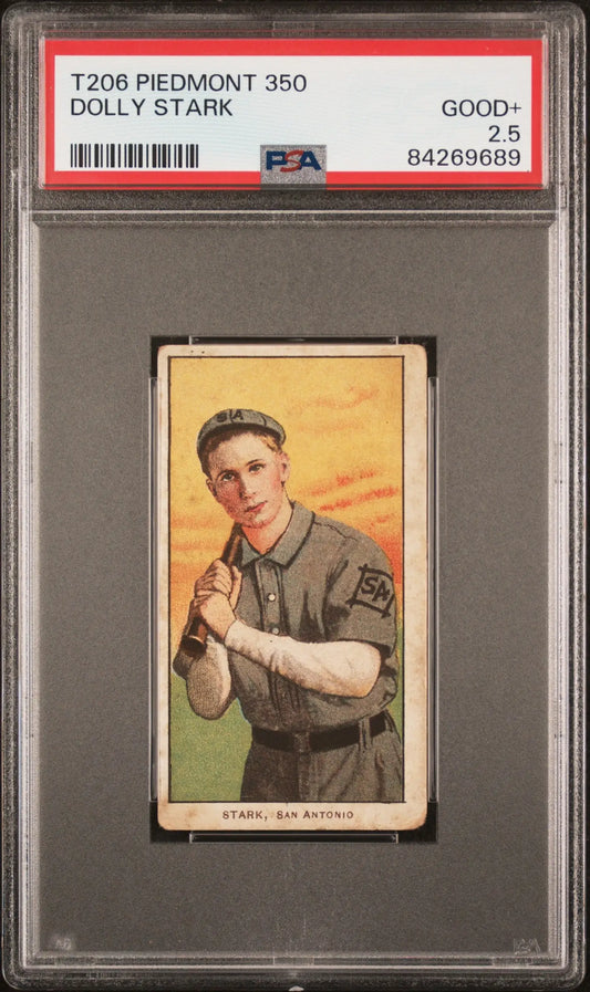 PSA-graded T206 Piedmont 350 Dolly Stark baseball card in catching position