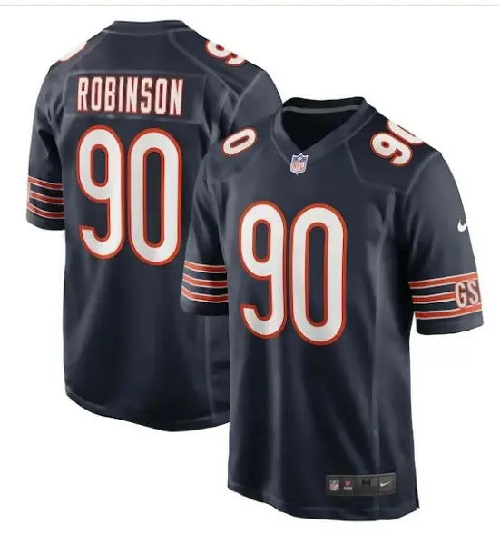 Dark blue Chicago Bears Nike Game Jersey with number 90 and Robinson on back