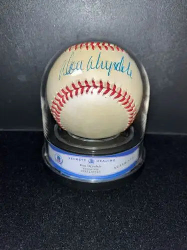 Don Drysdale signed baseball in display case, Dodgers Beckett encapsulated