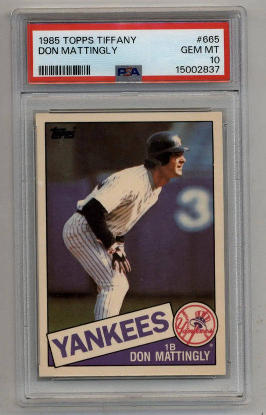PSA-graded 1985 Topps Tiffany Don Mattingly baseball card in Gem Mint condition