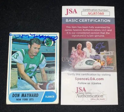Autographed Don Maynard 1968 Topps card with JSA certification for collectors