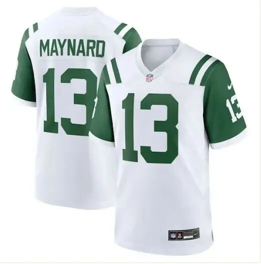 White and green Don Maynard York Jets Nike Classic Alternate game jerseys with number 13
