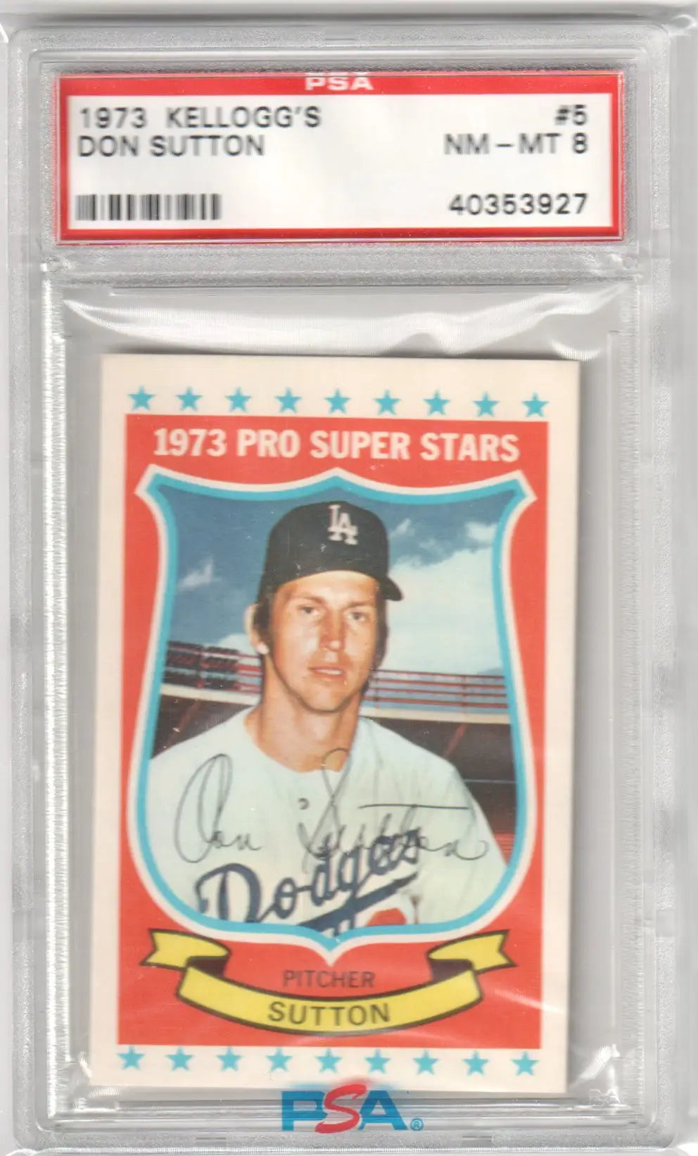 Graded Don Sutton baseball card from Kellogg’s Don Sutton 1973 Pro Super Stars collection