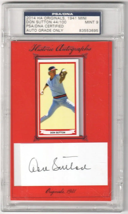 Don Sutton autographed baseball card from Columbia Hobby ebay store, mint PSA 9