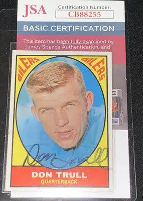 Autographed Don Trull football card featuring Houston Oilers and Baylor University signature