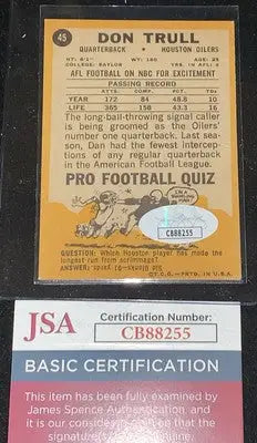 Don Trull Houston Oilers signed 1967 Topps football card with JSA auto