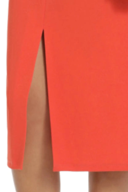Orange pencil skirt with front slit from Donna Morgan for office and casual wear
