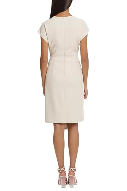 Donna Morgan Ivory-Horn Cap Sleeve Day Dress in cream-colored knee-length style