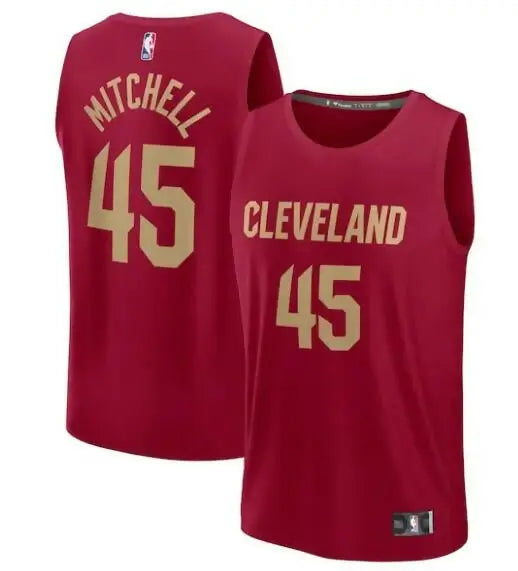 Red Donovan Mitchell Cleveland Cavaliers Fast Break Replica Jersey with Cleveland and Mitchell 45