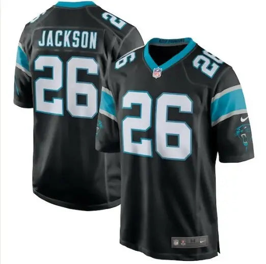 Black and teal Donte Jackson Carolina Panthers Nike Game Jersey with number 26 and Jackson on back