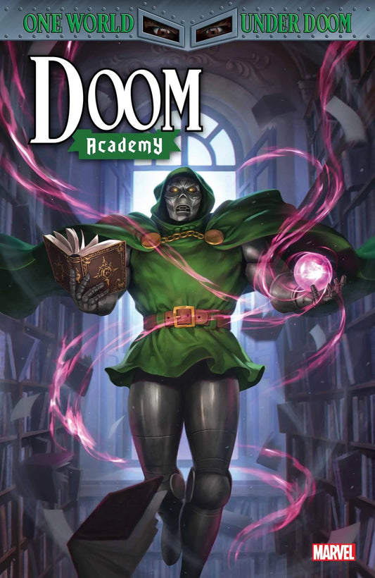 Comic book cover of Doom Academy #1 featuring Doctor Doom by Woo-Chul Lee