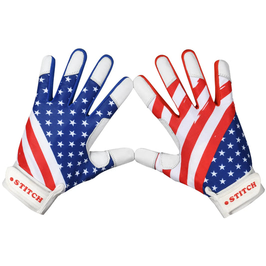 American flag-themed batting gloves for softball batting and baseball batting protection