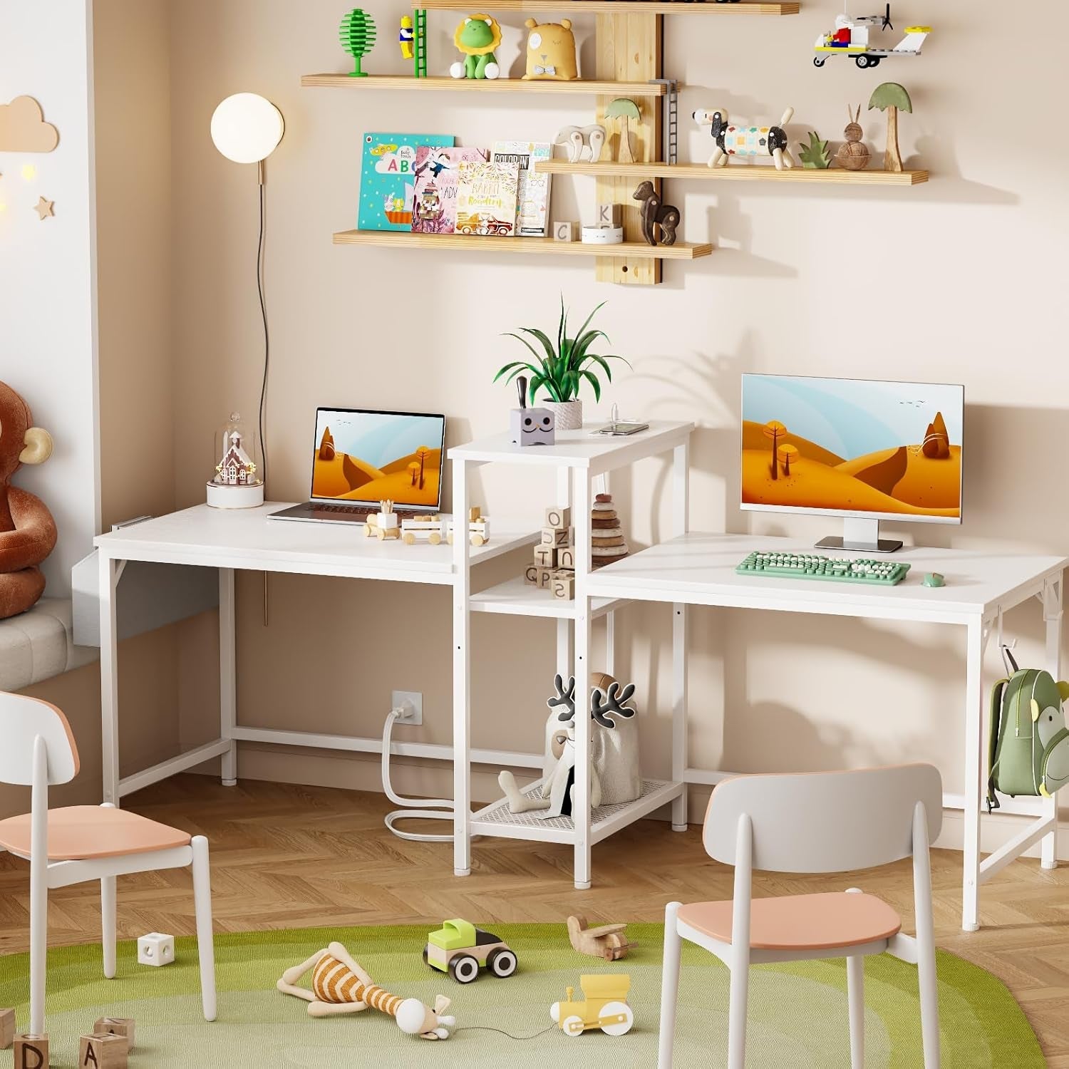 Double Desk With Power Outlets For Home Office-1