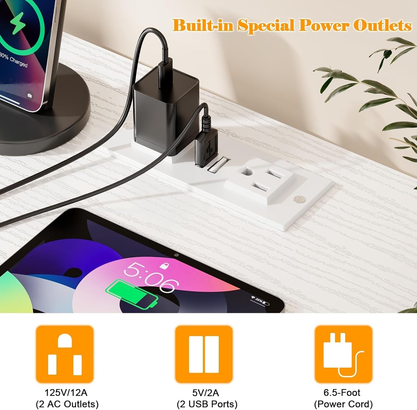 Double Desk With Power Outlets For Home Office-3