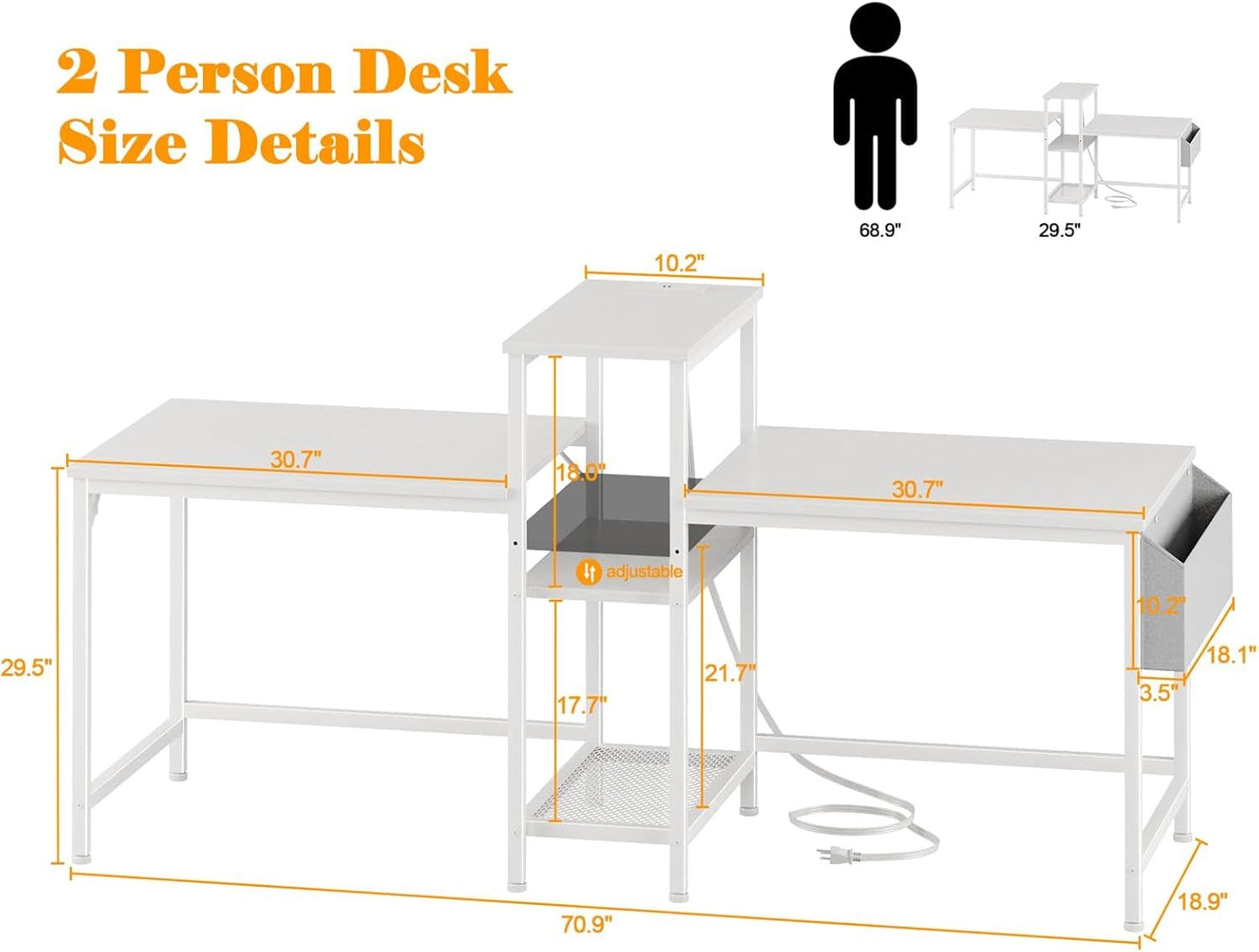 Double Desk With Power Outlets For Home Office-2