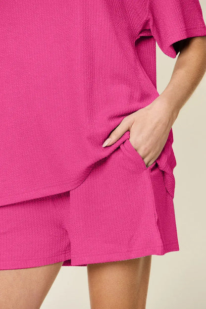 Double Take Basic style Round Neck Solid Set - Round Neck Solid Set