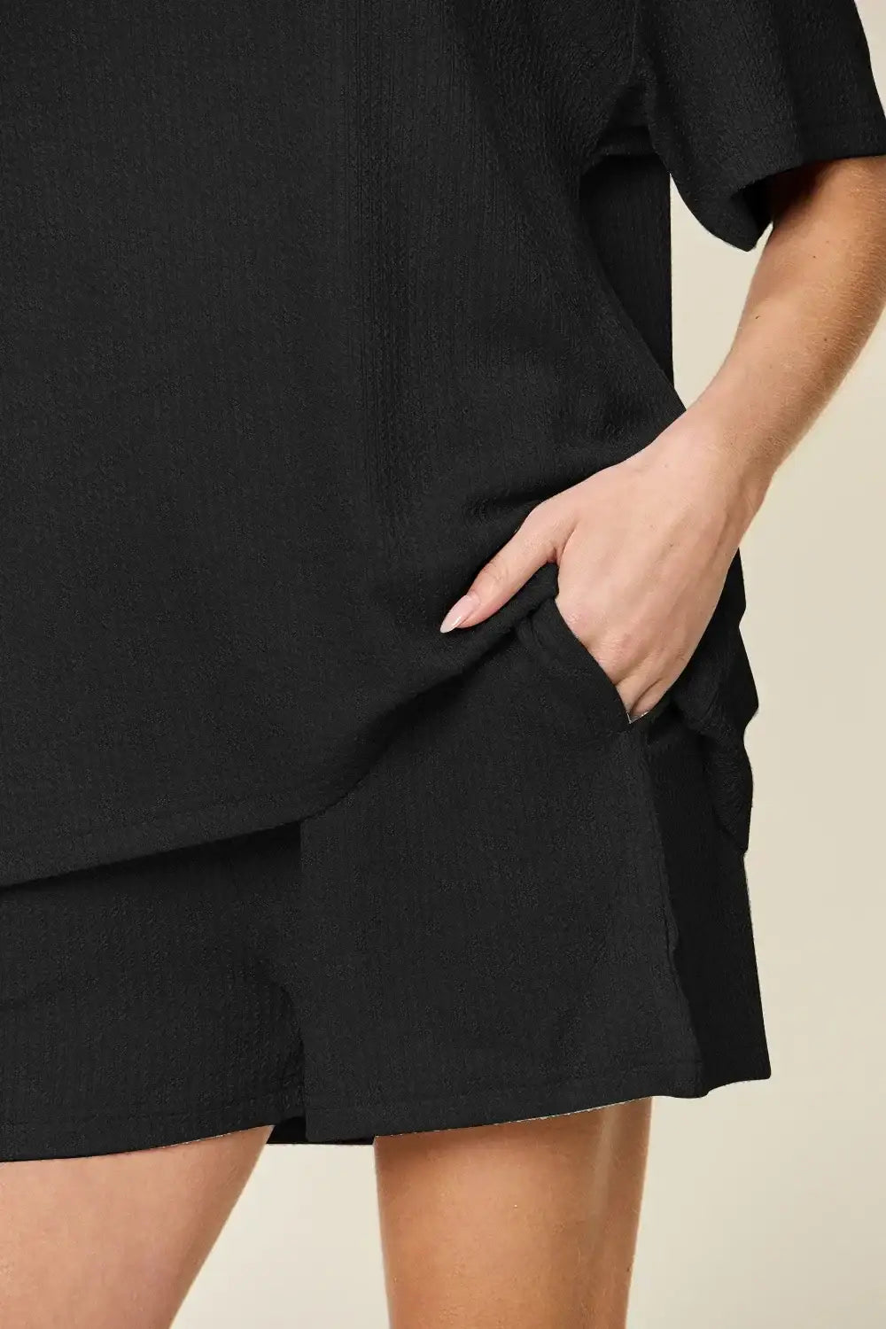 Double Take Basic style Round Neck Solid Set - Round Neck Solid Set