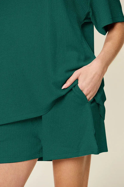 Double Take Basic style Round Neck Solid Set - Round Neck Solid Set