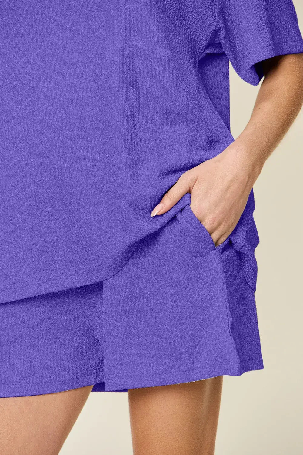 Double Take Basic style Round Neck Solid Set - Round Neck Solid Set