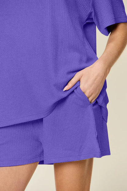 Double Take Basic style Round Neck Solid Set - Round Neck Solid Set