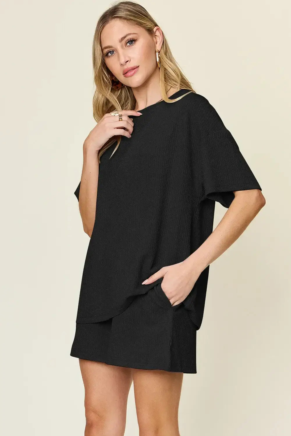 Double Take Basic style Round Neck Solid Set - Round Neck Solid Set