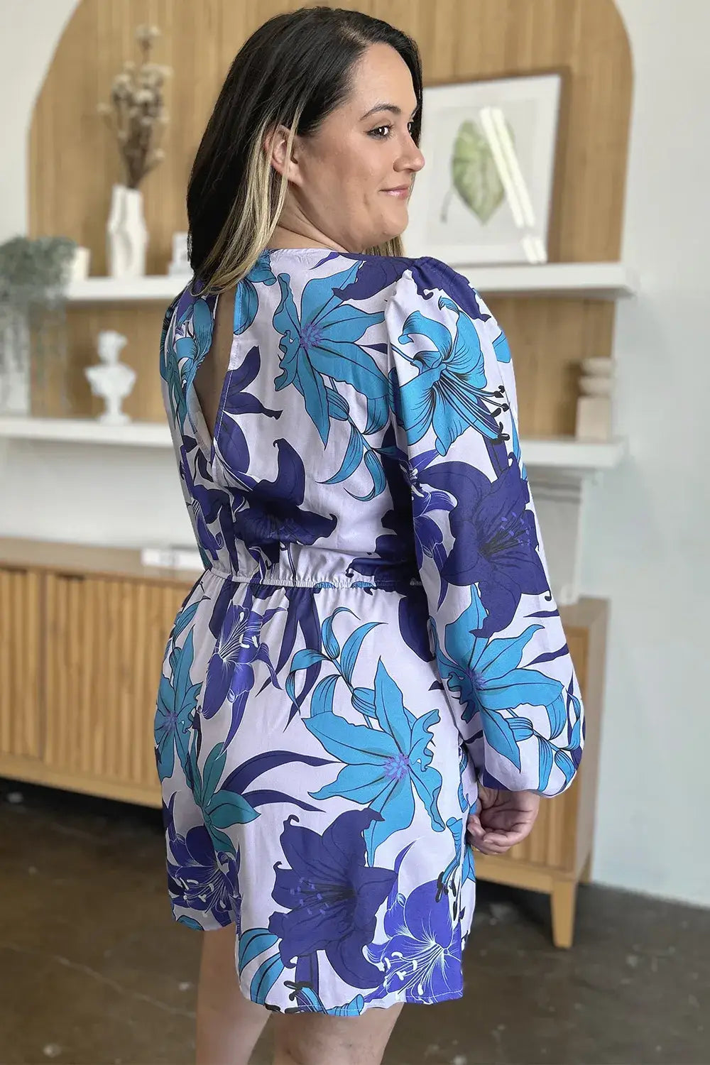 Double Take Full Size Floral Long Sleeve Romper with Pockets - Long Sleeve Romper