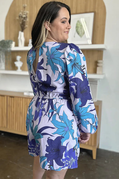 Double Take Full Size Floral Long Sleeve Romper with Pockets - Long Sleeve Romper