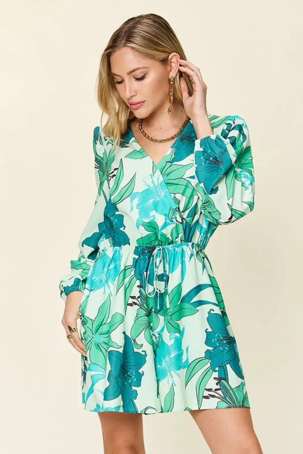 Double Take Full Size Floral Long Sleeve Romper with Pockets - Long Sleeve Romper