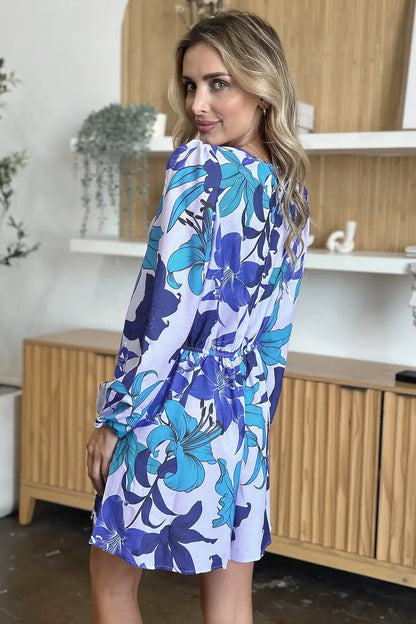 Double Take Full Size Floral Long Sleeve Romper with Pockets - Long Sleeve Romper