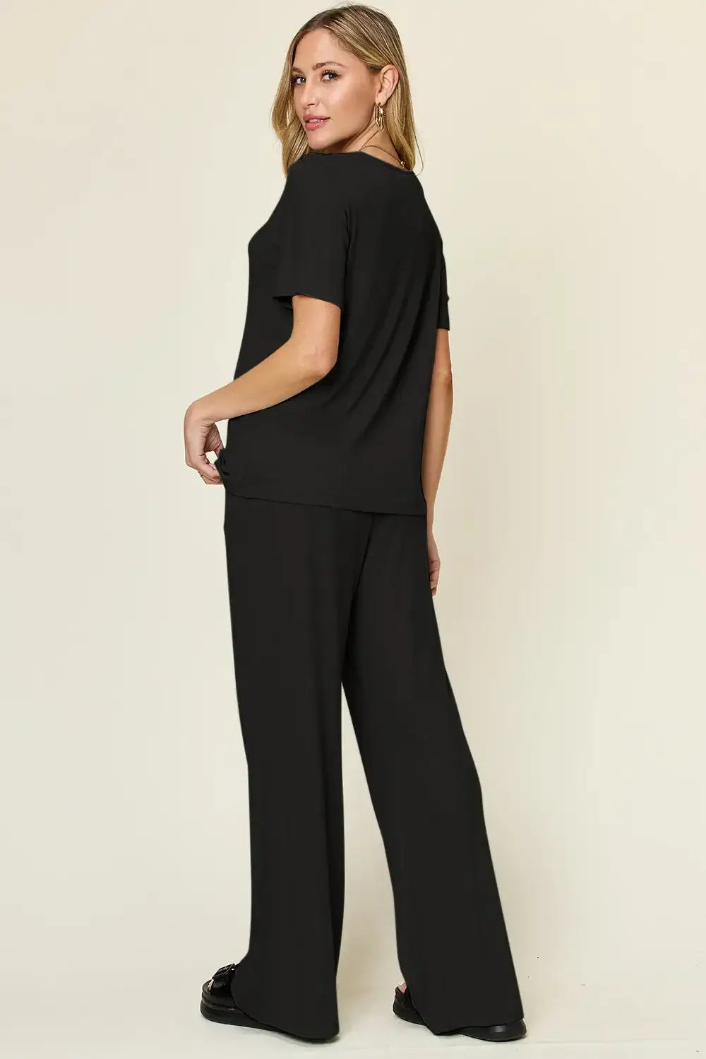 Black wide leg pants with relaxed fit and high waist from the Wide Leg Pants Set