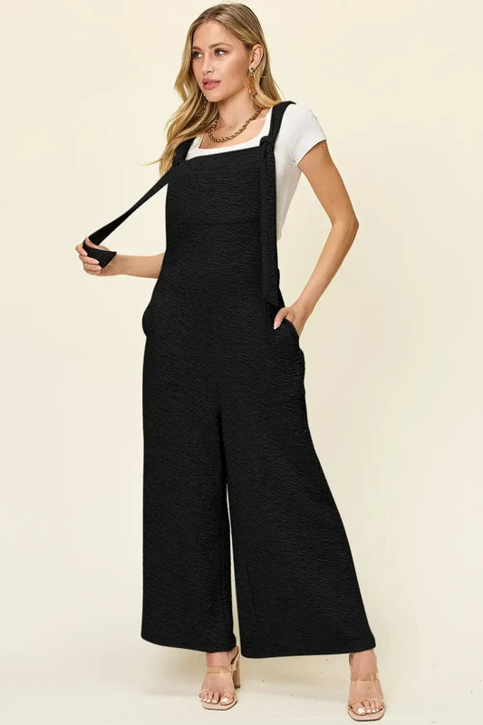 Double Take Full Size Sleeveless Wide Leg Jumpsuit - Black / S