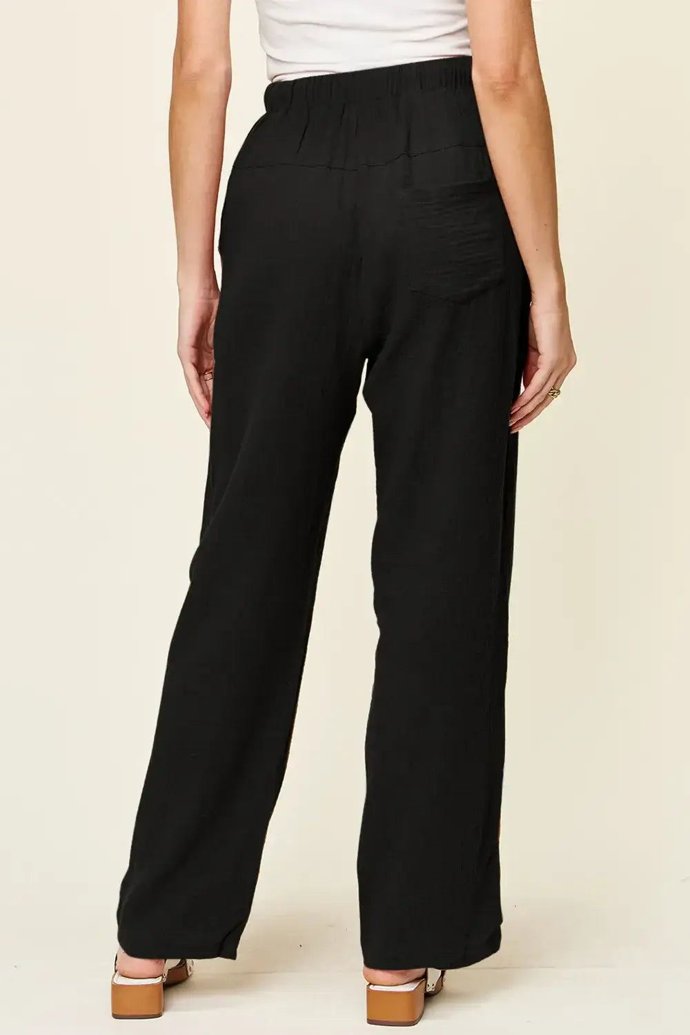 Double Take Full Size Texture Drawstring Straight Pants - Straight Pants