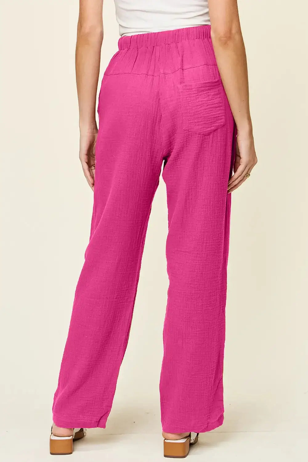 Double Take Full Size Texture Drawstring Straight Pants - Straight Pants