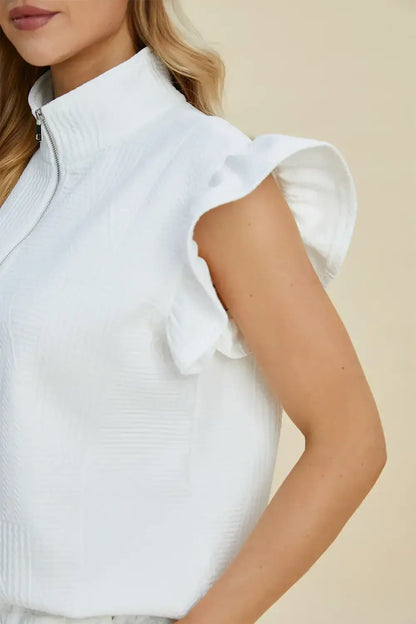 Double Take Full Size Texture Flounce Sleeve Top and Shorts Set - Apparel & Accessories > Clothing > One-Pieces >