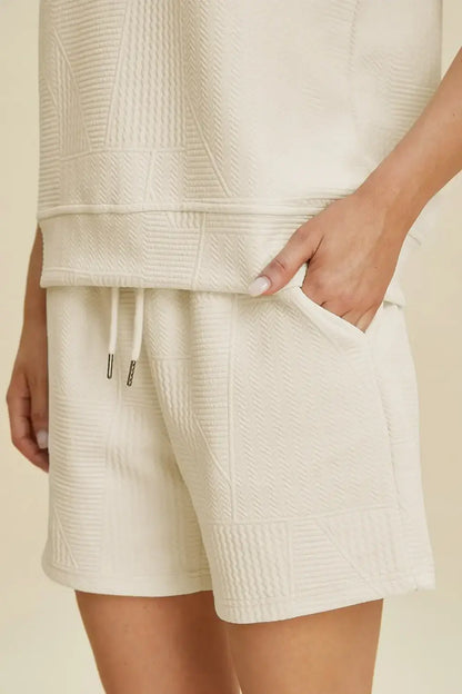 Double Take Full Size Texture Round Neck Ruffle Sleeve Top and Shorts Set - Apparel & Accessories > Clothing >