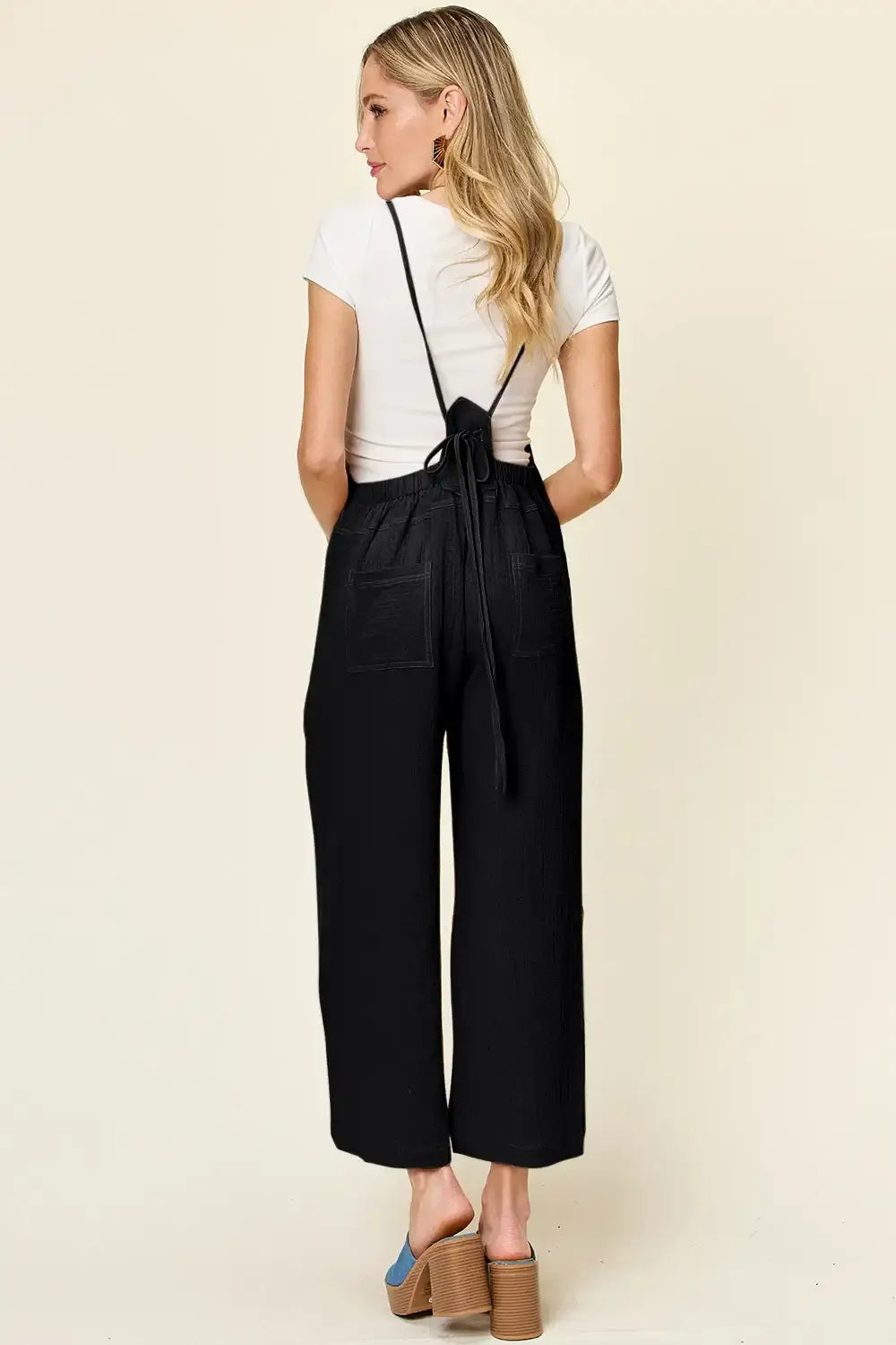 Double Take Full Size Texture Sleeveless Wide Leg Overall - Wide Leg Overall