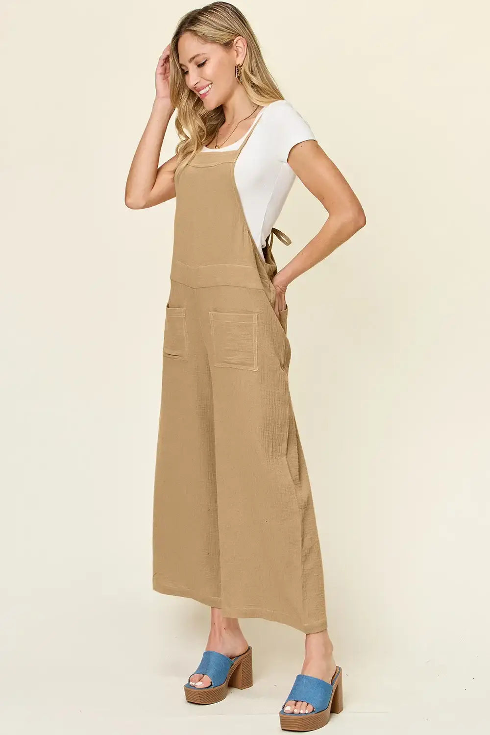 Double Take Full Size Texture Sleeveless Wide Leg Overall - Wide Leg Overall