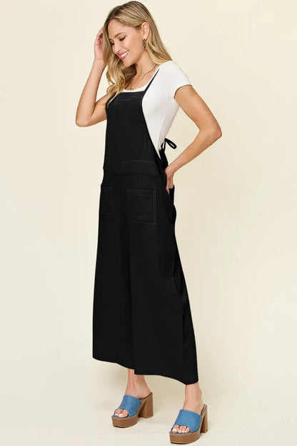 Double Take Full Size Texture Sleeveless Wide Leg Overall - Wide Leg Overall