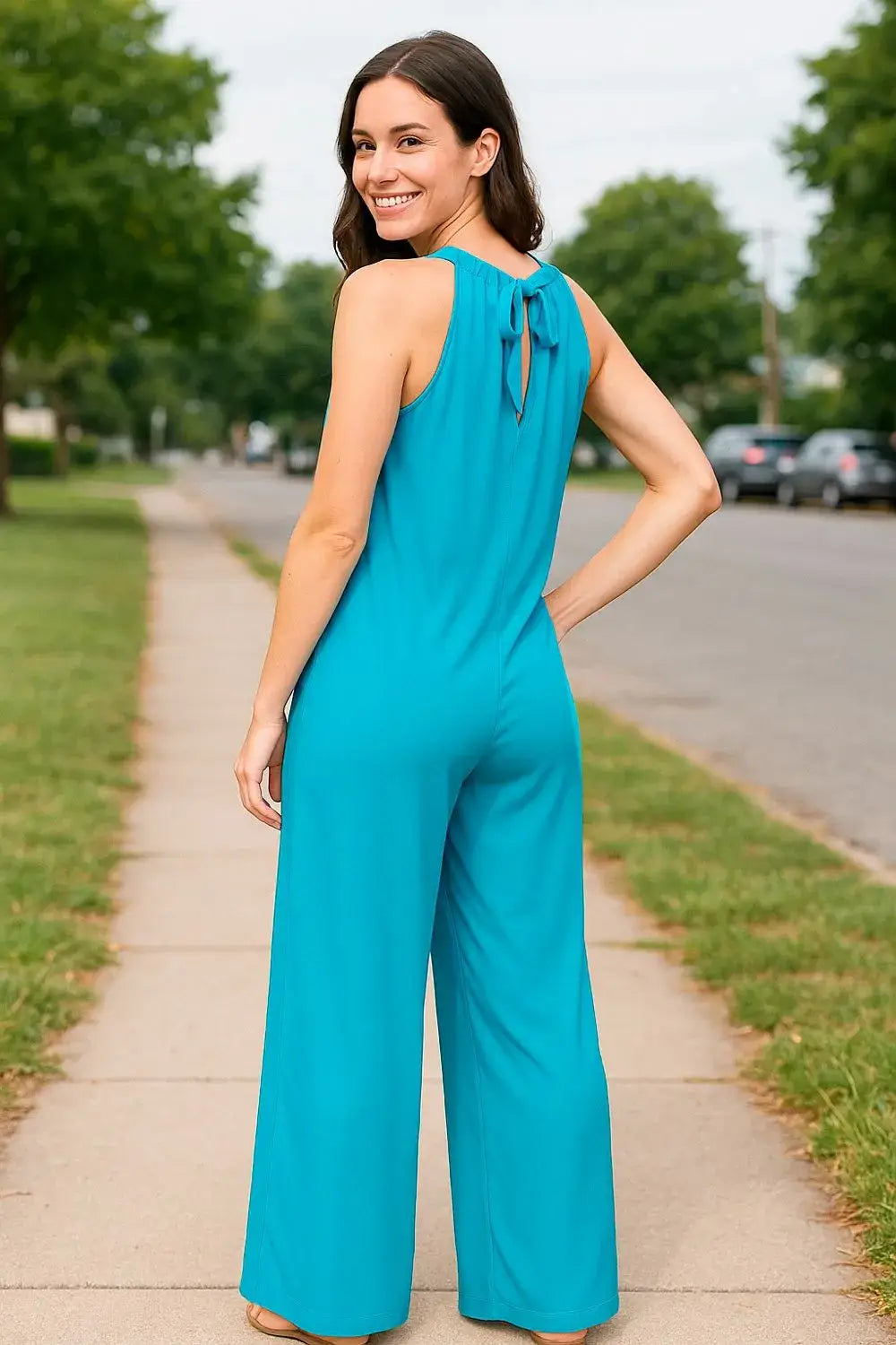 Double Take Full Size Tie Back Cutout Sleeveless Jumpsuit