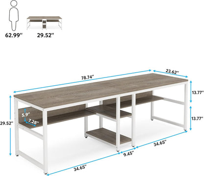 Double Workstation Desk For Two Person With Shelf-1