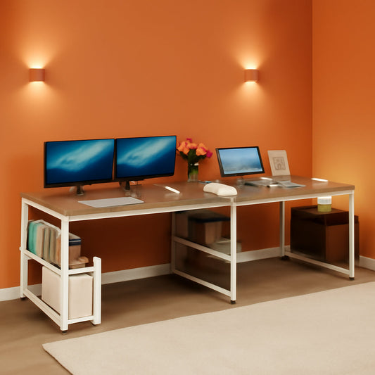 Double Workstation Desk For Two Person With Shelf-0