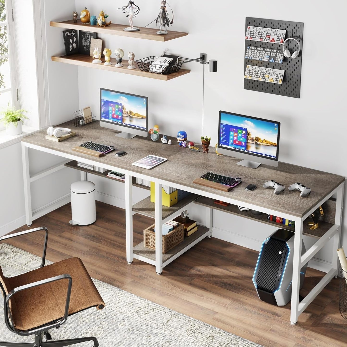 Double Workstation Desk For Two Person With Shelf-2