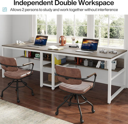 Double Workstation Desk For Two Person With Shelf-3