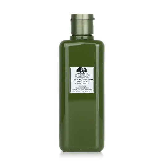 Dark green soothing treatment bottle with silver cap for Dr. Andrew Mega-mushroom skincare