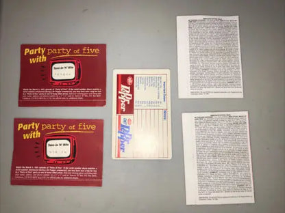 Dr Pepper Party of Five promotional cards featuring five game pieces and Dodge Country Music