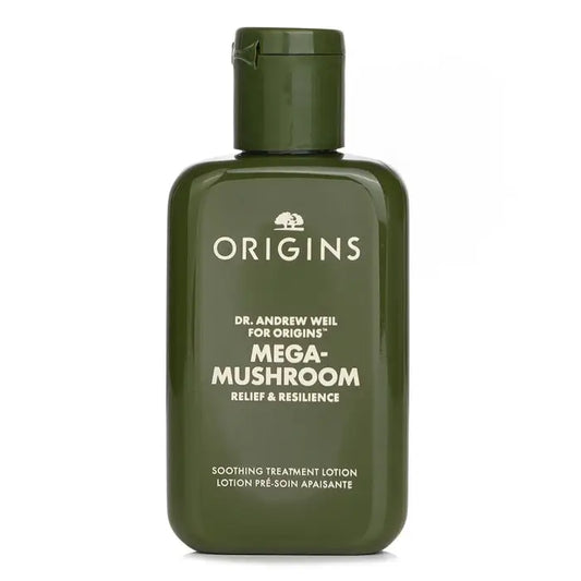 Green bottle of Dr Weil Mega Mushroom R&r Soothing Treatment Lotion for soothing treatment