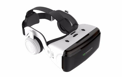 Black and white VR headset with integrated headphones from Dragon Magic G6 for immersive gaming within business days