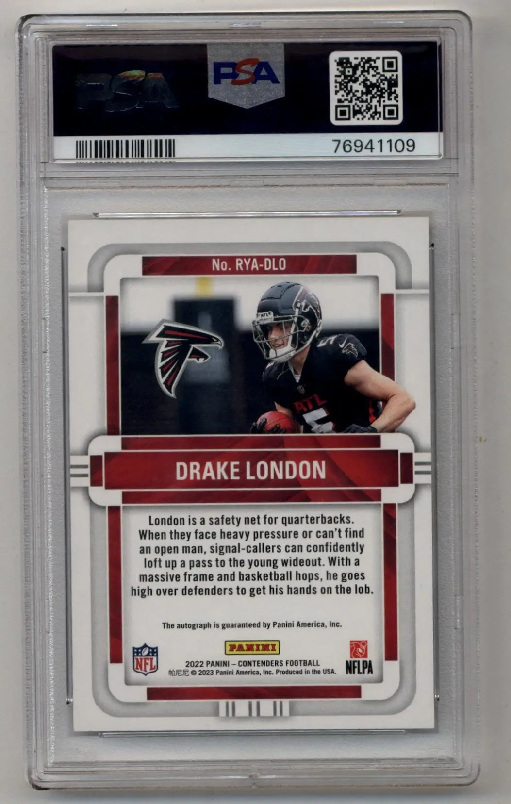 Drake London 2022 Contenders Rookie of the Year Gold Auto 07/10 PSA 9 Mint Auto 10 - Singles