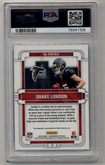 Drake London 2022 Contenders Rookie of the Year Gold Auto 07/10 PSA 9 Mint Auto 10 - Singles
