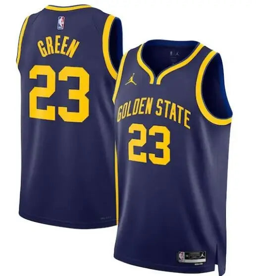 Navy blue and gold Golden State Warriors Draymond Green Statement Edition jersey with number 23